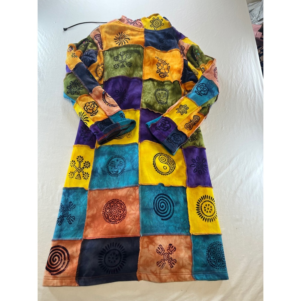 Rising International XL Patchwork Hoodie Jacket‎ Long Sleeve Festival Boho - Picture 6 of 7